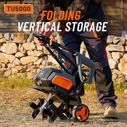 Cordless Electric Tiller Garden Cultivator TaskStar 40V Power Tiller Total 5000mAhx2 Battery Powered Rototiller 14" Width 9"Depth Tiller for Gardening,Dynamical Brushless Motor Enable Smooth Workflow