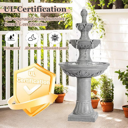 MAGIC UNION Outdoor Garden Water Fountains, 48.4''H Italian Style Fountain and Waterfall Outside, 3-Tier Large Bubbler Cascading Indoor Floor Fountain Features with Pump for Home Yard Decor (Gray)
