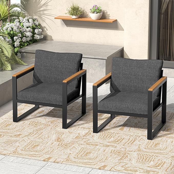 Outdoor Chairs Set of 2, Outdoor Furniture Set, Outdoor Conversation Chair Sets for Balcony Backyard Park Garden, Light Grey