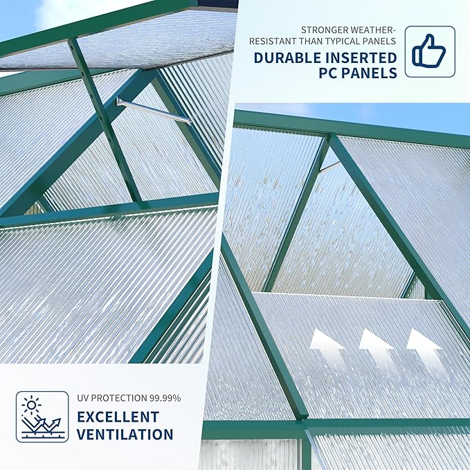 6'X4' Aluminum-Framed Polycarbonate Greenhouse, Heavy Duty Polycarbonate Greenhouse with Quick Setup Structure and Roof Vent, Large Enhanced Aluminum Greenhouses Kit for Outdoors