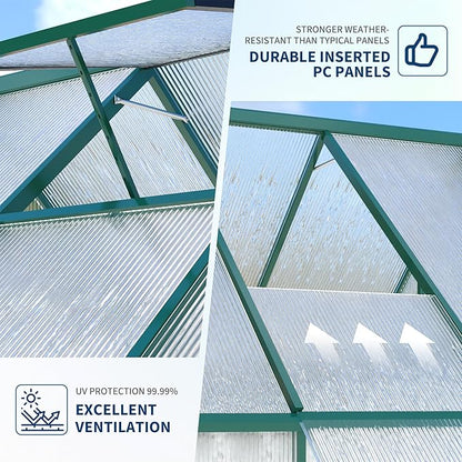 6'X4' Aluminum-Framed Polycarbonate Greenhouse, Heavy Duty Polycarbonate Greenhouse with Quick Setup Structure and Roof Vent, Large Enhanced Aluminum Greenhouses Kit for Outdoors