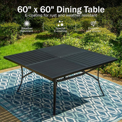 PHI VILLA Patio Dining Set for 8,Extra Large Square Metal Table with 1.9" Umbrella Hole and 8 Textilene Dining Chairs,Breathable,Waterproof,Durable and Sturdy,Outdoor Table and Chairs for Outside