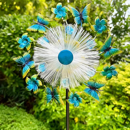 46" Butterfly Flower Solar Wind Spinners for Yard and Garden, Sapphire Kinetic Windmill Wind Spinner Outdoor Decor, Wind Sculpture Yard Art for Patio, Lawn & Garden
