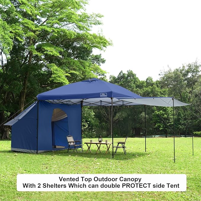 KAMPKEEPER 10x10 Easy Pop Up Canopy Tent with Sidewalls, Instant Outdoor Shade Shelter with Removable 10FT Sun Walls, Quick Setup Waterproof and UV-Resistant for Patio (Navy Blue, 2 sidewall)