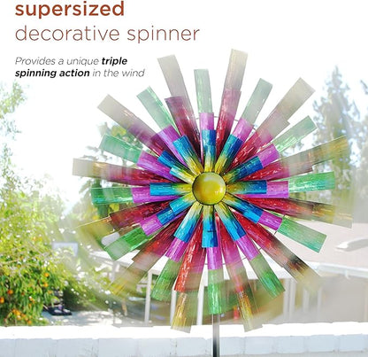 Alpine Corporation 81" Tall Outdoor Colorful Flower Wind Spinner Stake Yard Decoration, Multicolor