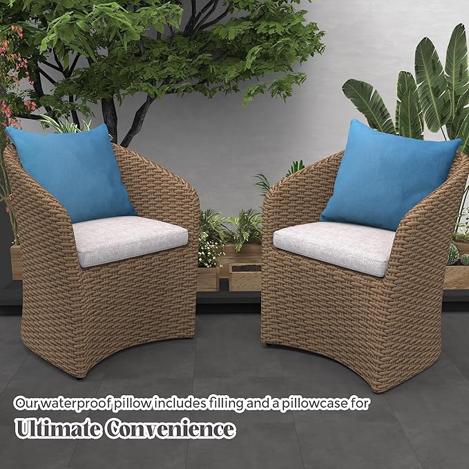 WOLKI Waterproof Outdoor Pillows 20x20 Feather and Down Filled Throw Pillow for Patio Furniture, Outside Decorative Pillow Set of 2,Blue