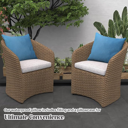 WOLKI Waterproof Outdoor Pillows 20x20 Feather and Down Filled Throw Pillow for Patio Furniture, Outside Decorative Pillow Set of 2,Blue