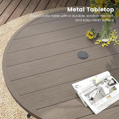 DIFY 9 Pieces Outdoor Patio Dining Set, 8 Grey Textilene Swivel Dining Chairs and 60" Grey Wood-Like Round Metal Dining Table, Outdoor Table and Chairs