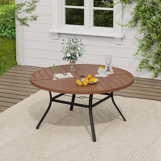 VICLLAX 7 Pieces Outdoor Dining Set, Patio Furniture Set of 6 Patio Swivel Dining Chairs and 50" Patio Spliced Round Tabletop, Dark Charcoal Chairs & Walnut Tabletop
