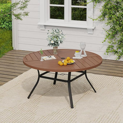 VICLLAX 7 Pieces Outdoor Dining Set, Patio Furniture Set of 6 Patio Swivel Dining Chairs and 50" Patio Spliced Round Tabletop, Dark Charcoal Chairs & Walnut Tabletop