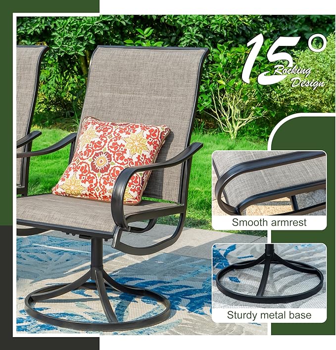 Sophia & William Patio Dining Chairs Metal Swivel Chairs Padded Textilene Set of 2 Outdoor Furniture for Lawn Garden Backyard Weather Resistant