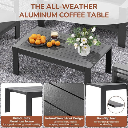 Solaste Outdoor Aluminum Furniture Set,4 Pieces Patio Sectional Chat Sofa Outdoor Conversation Set with Table,Dark Grey