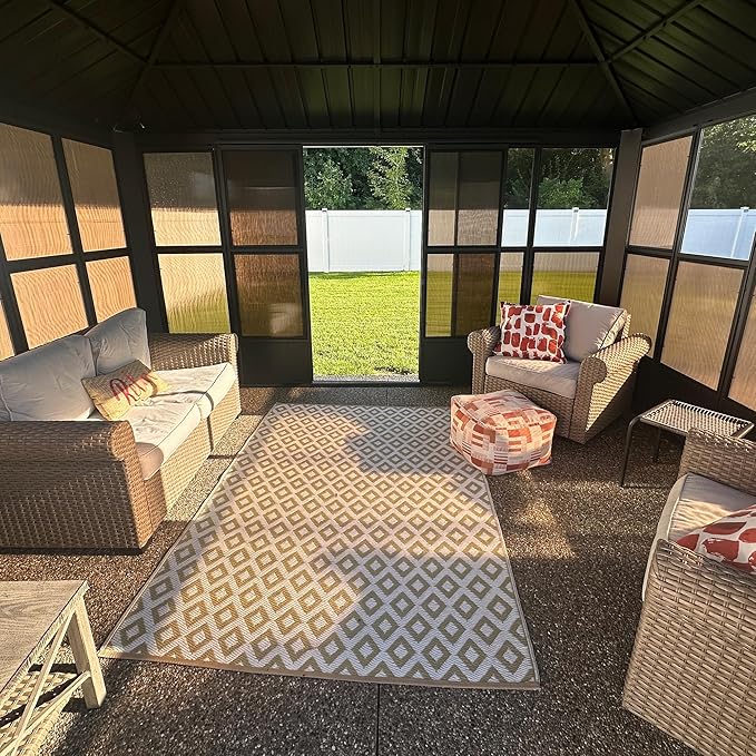 PURPLE LEAF 12' X 14' Solarium Sunroom Permanent Hardtop Gazebo Galvanized Steel Double Roof Aluminum Outdoor Screen House for Lawn Deck Backyard Grey