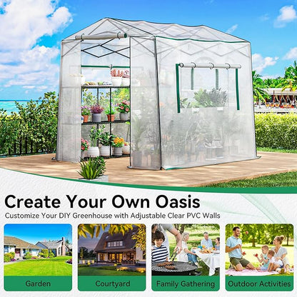 Joyside 8 x 6 FT Outdoor Pop up Greenhouse with Adjutable Reinforced Frame, Durable PE Cover and Mesh Windows, Portable Greenhouse for All Seasons, Easy Set Up (White, 8 x 6 FT)