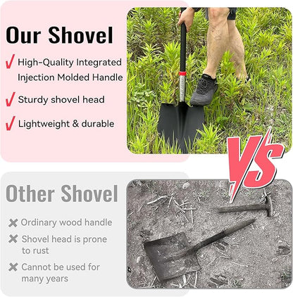SHARK ATTACK Heavy Duty Garden Shovel 43.3 inch with D-Grip Handle, 6.3'' Serrated Steel Blade for Digging and Landscaping, Beach Shovel, Car Snow Shovel