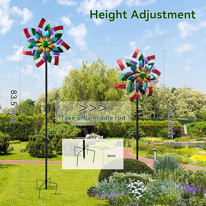 24" Dia Large Wind Spinner, Colorful Metal Wind Sculptures 83.5" Height Heavy Kinetic Windmill with 5 Prong Stake for Outdoor Patio, Yard and Garden, Ideal Gift for Family Friend