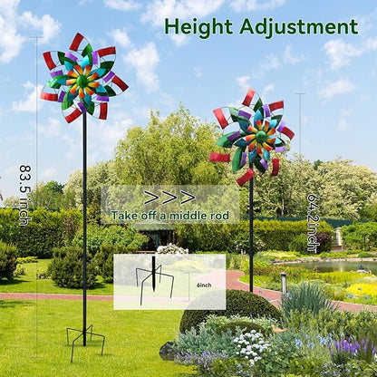 24" Dia Large Wind Spinner, Colorful Metal Wind Sculptures 83.5" Height Heavy Kinetic Windmill with 5 Prong Stake for Outdoor Patio, Yard and Garden, Ideal Gift for Family Friend