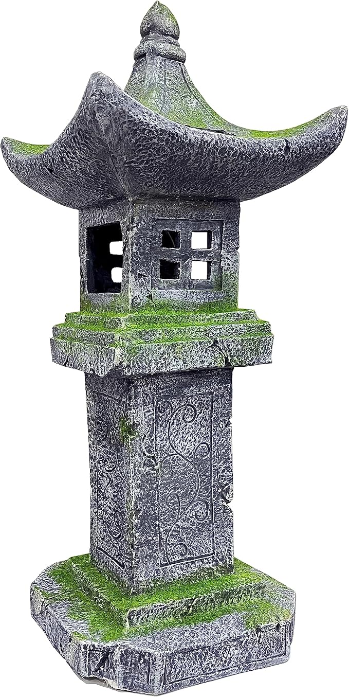Japanese Pagoda Statue Solar-Powered LED Light Moss-Covered Retro Miniature Tower Lantern Garden Decoration Figurines Solar Lamp Outdoor Asian Decoration Zen Courtyard Landscape 31.5’’High