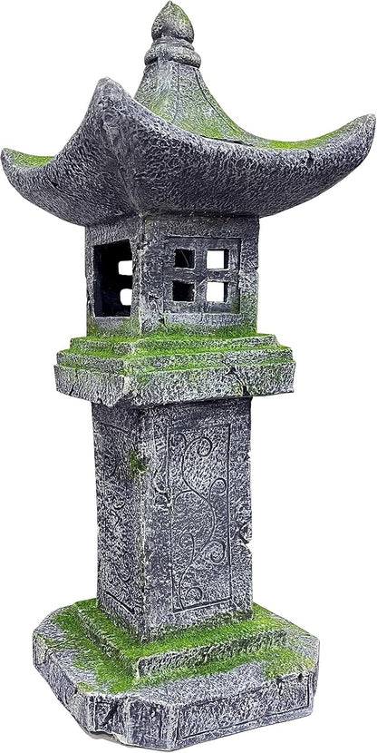 Japanese Pagoda Statue Solar-Powered LED Light Moss-Covered Retro Miniature Tower Lantern Garden Decoration Figurines Solar Lamp Outdoor Asian Decoration Zen Courtyard Landscape 31.5’’High