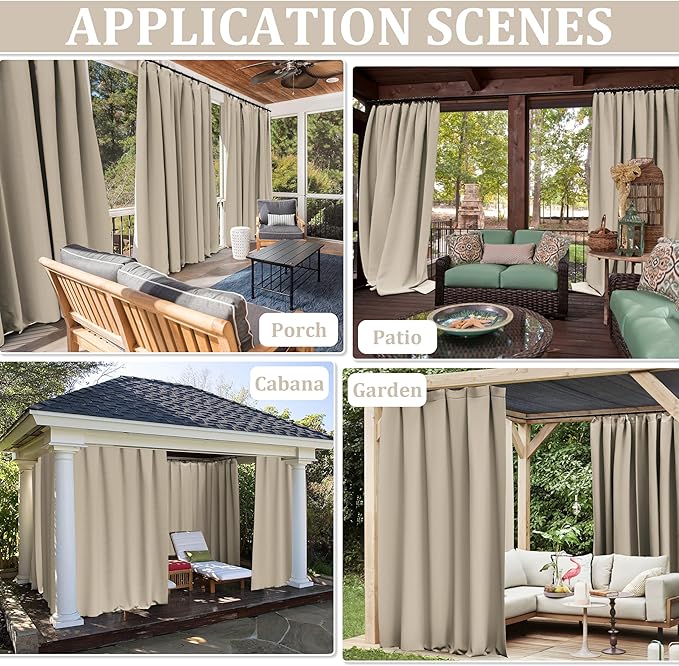 Gazebo Universal Replacement Privacy Curtain,10'×10' Gazebo Outdoor Waterproof Curtains, 4-Panels Sidewall Curtains with Double Zipper for Patio Canopy, Garden and Backyard (Curtain Only)