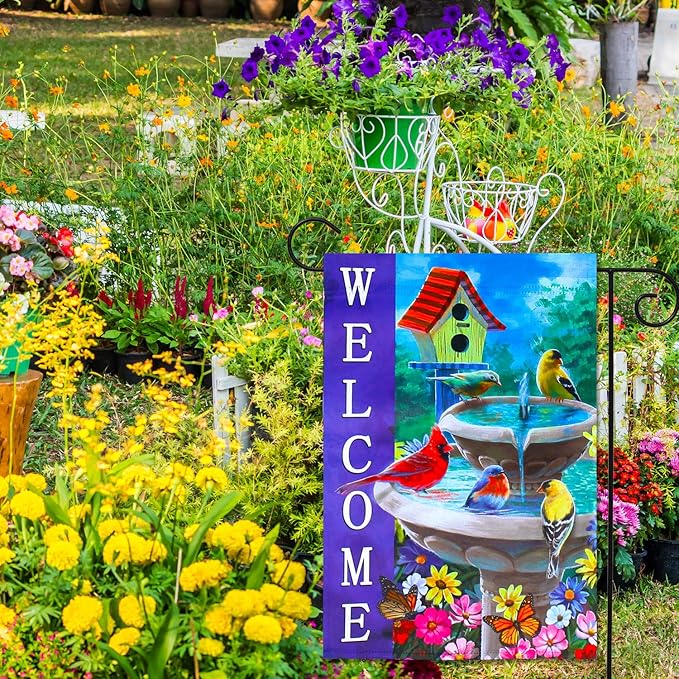2 pieces spring summer bird garden flag welcome flag, vertical double-sided small yard flag 12 x 18 inches for outdoor family seasonal farmhouse yard lawn outdoor decoration