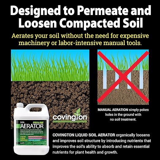 Covington Liquid Lawn Aerator PRO-LINE (32oz) – Soil Conditioner & Softener for Lawns & Gardens – Loosens Clay, Compacted Soil for Better Water & Nutrient Absorption – Liquid Aeration Concentrate