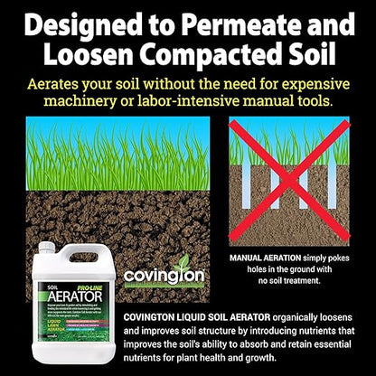 Covington Liquid Lawn Aerator PRO-LINE (32oz) – Soil Conditioner & Softener for Lawns & Gardens – Loosens Clay, Compacted Soil for Better Water & Nutrient Absorption – Liquid Aeration Concentrate