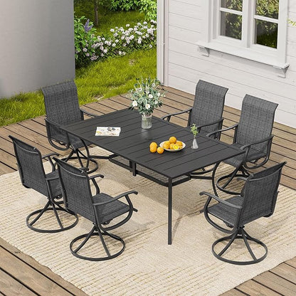 VICLLAX 7 Pieces Outdoor Dining Set, Patio Furniture Set of 6 Patio Swivel Dining Chairs and Rectangular Patio Table with Storage Shelf, Dark Charcoal Chairs & Black Tabletop