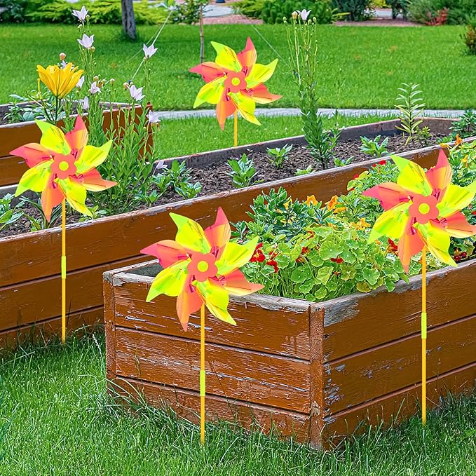 6 Pcs Reflective Pinwheels Wind Spinner for Yard and Garden, Decorative Windmill Toy Pinwheel for Kids, Colorful Garden Wind Spinners Outdoor Party Decorations, Pinwheels to Scare Birds Away
