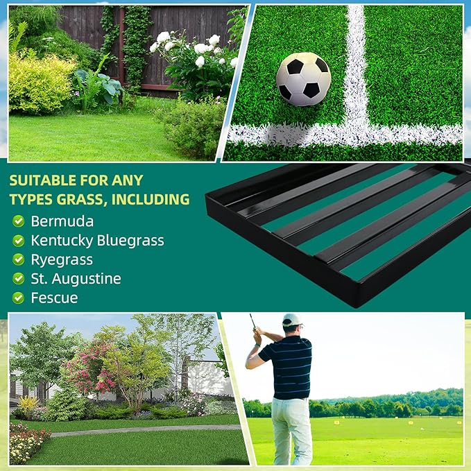Lawn Leveling Rake 17 x 10 Inch Stainless Steel Heavy Duty Ground Leveler, Flipping-Resistant Smooth Edge, Adjustable Handle 28–60 Inches for Backyard Landscape, Garden, Golf Course, Farm, Pasture.