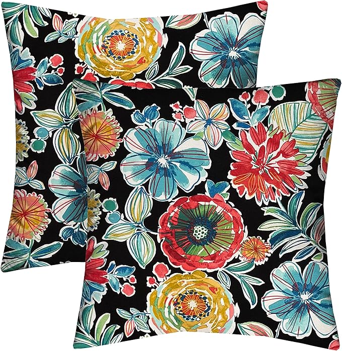 RSH DECOR: Square Throw Pillows Set of 2 | 24” x 24” | All-Weather Spun Fabric | Water and Fade-Resistant | Outdoor Accent Pillows for Patio Furniture | Colsen Noir
