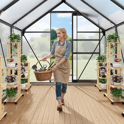YITAHOME 10x6FT Polycarbonate Greenhouse Heavy Duty Green Houses Outdoor Aluminum Greenhouses w/ Sliding Doors Vent Window Walk-in Greenhouse for Garden Backyard, Matte Black