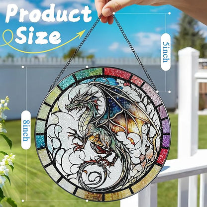 8 Inch Stained Glass Suncatcher Ornament, DOUHASU Dragon Sun Catchers Indoor Window, Stained Glass Window Hanging, Home Decor, Dragon Lovers Gifts for Men, Dad, Husband, Boyfriend