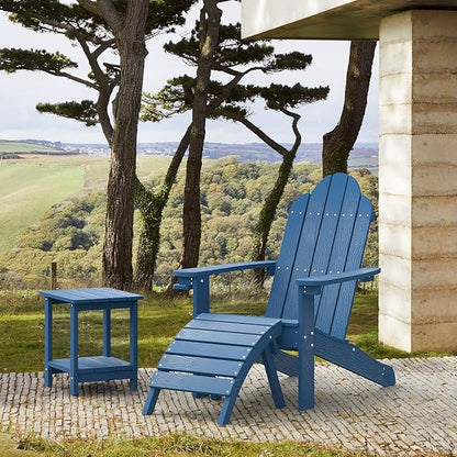 LUE BONA HDPS Adirondack Chairs Set of 8, Fire Pit Outdoor Chair Weather Resistant with Cup Holder, Modern Plastic Chair Plastic for Patio, Deck, Proch, 350LBS, Navy Blue