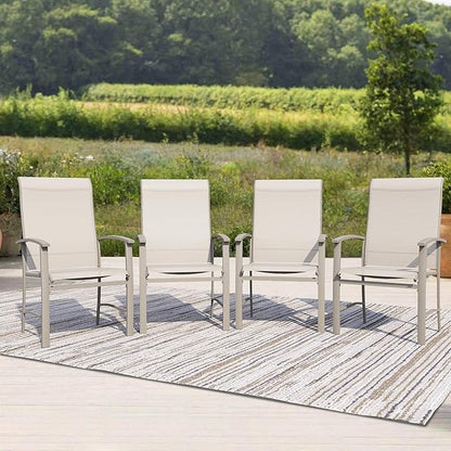 Outdoor Dining Chairs Set of 4, Stackable Patio Chairs with Metal Frame & Textilene Fabric, Perfect for Patio Garden Deck, Ivory