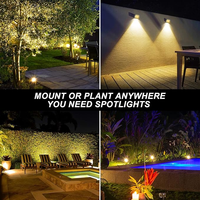 Solar Spot Lights Outdoor, 20 LED IP65 Waterproof Solar Landscape Lights, Dusk-to-Dawn 3000K Warm White Outdoor Light for Yard Garden Driveway Porch Walkway, 4-in-1