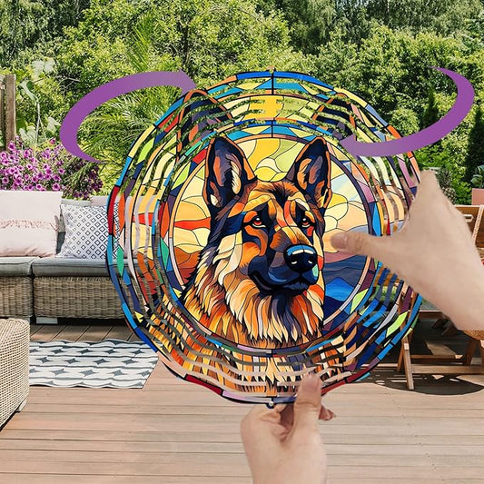 German Shepherd Dog Wind Spinners Outdoor Dog Memorial Gifts, 3D Metal Kinetic Hanging Garden Wind Spinner, Spinner Decor, Wind Sculptures for Outdoor & Indoor, Window, Yard Decor (German Shepherd 2)
