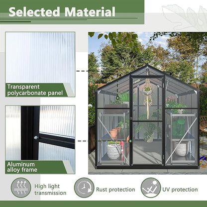 KEIKI 6x8 FT Greenhouse for Outdoors, Large Walk-in Greenhouse with Double Doors and Two Ventilation Windows for Outside Green House Garden Backyard