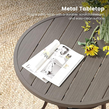 DIFY 3 Pieces Outdoor Patio Bistro Dining Set, 2 Grey Textilene Swivel Dining Chairs and 27.6" Grey Wood-Like Small Round Dining Table, Outdoor Table and Chairs