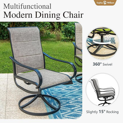 Sophia & William Patio Dining Set 7 Pieces, 6 x Patio Dining Swivel Chairs Padded with 1 Umbrella Table, Outdoor Table and Chairs for Lawn Garden