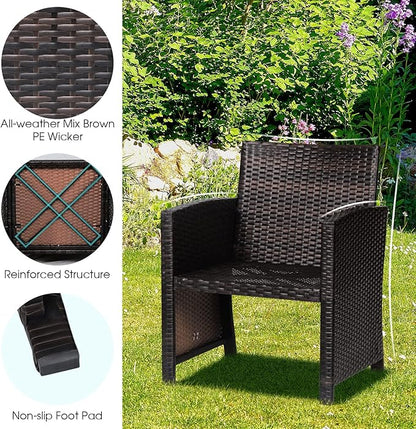 Tangkula 3 Pieces Outdoor Wicker Conversation Set with Waterproof Cover, 2 Patio Rattan Cushioned Chairs with Side Storage Table, Suitable for Front Porch, Balcony, Garden, Poolside (Turquoise)