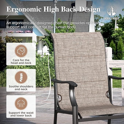 HERA'S HOUSE Premium Patio Dining Chair of 2, Rust Resistant Outdoor Chair with Textilene Padded Seat, Supports up to 350lbs with Comfort and Durability for Lawn Kitchen Garden Backyard