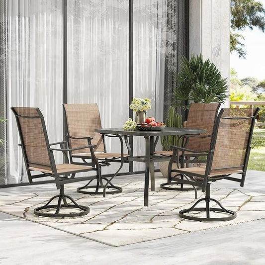 Patio Swivel Chairs Set of 2, Outdoor Dining Chairs with Textilene, Swivel & Rocker Metal Outdoor Patio Dining Chairs All-Weather for Backyard, Brown Fabric with Black Frame