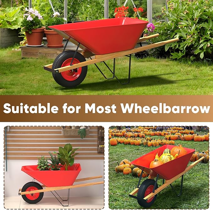 uyoyous 1 Pair Wheelbarrow Handles Replacement 59" Wood Wheel Barrow Replacement Handle Kit with 2 Wheelbarrow Wedge Heavy Duty Wood with Tough Seal Coat and Pre Drilled Holes, Easy to Install