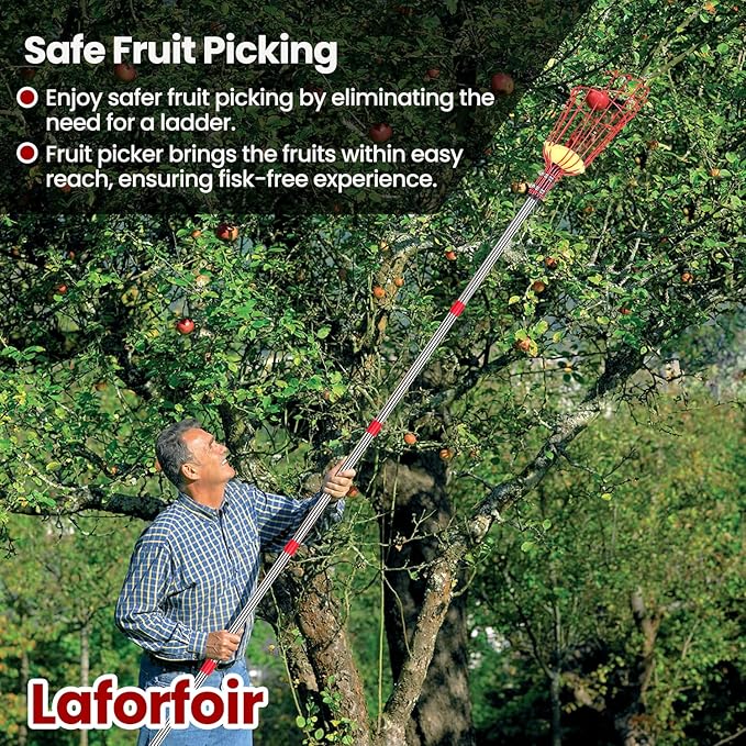 Fruit Picker Pole with Basket Segmented Fruit Picker Pole Tool for Apple Avocado Cherry Lemon Mango Orange Peach Picking(40-160") 5.5FT