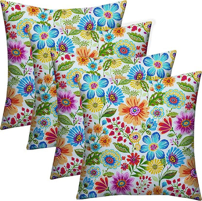 RSH DECOR: Square Throw Pillows Set of 4 | 20” x 20” | All-Weather Spun Fabric | Water and Fade-Resistant | Outdoor Accent Pillows for Patio Furniture | Gregoire Fresco