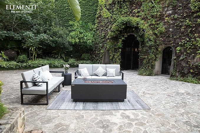 Elementi Andes Gas Fire Pit Cast Concrete Fire Table, Outdoor Fire Pit Electronic Ignition | Canvas Cover, Lava Rock Included | Free AMS Wind Guard & Table-top Firepit | Dark Gray (Propane Gas)