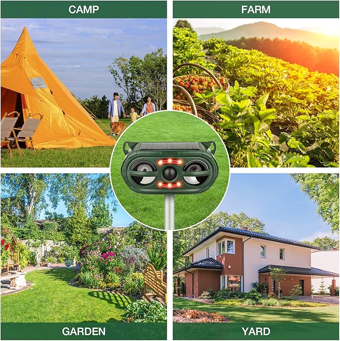Ultrasonic Animal Repeller,Solar Pest Animal Repellent,Squirrel Repellent,Animal Deter Devices Outdoor,Cat Repellent Outdoor with Motion Sensor & Flashing Light for Yard（2 Pcs）