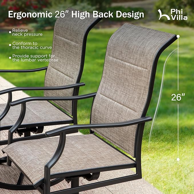 PHI VILLA 9 PCS Patio Dining Set for 8 Person, Padded High Back Outdoor Swivel Chairs and Large Metal Table, Patio Table and Chairs Set for Outdoor Deck Lawn Garden