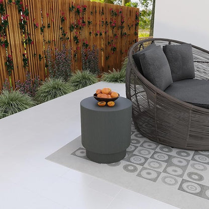 LeisureMod Modern Side Table Round Fiberstone Top Accent End Table for Home, Outdoor Patio, Living Room Sofa, Weather-Resistant, Eden Series in Grey